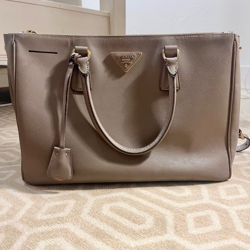 Prada Lux Saffiano Medium Tote in Argilla